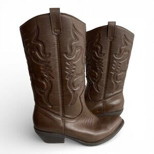Soda Faux Leather Western Cowgirl Brown Embroidered Cowboy Boots Women's 8.5